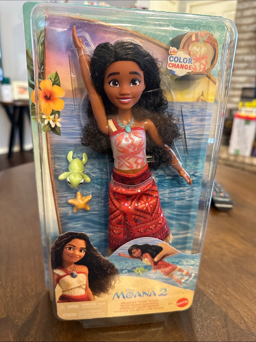 Mattel Moana 2 Doll with Red Skirt and White Pink Top - Color Change